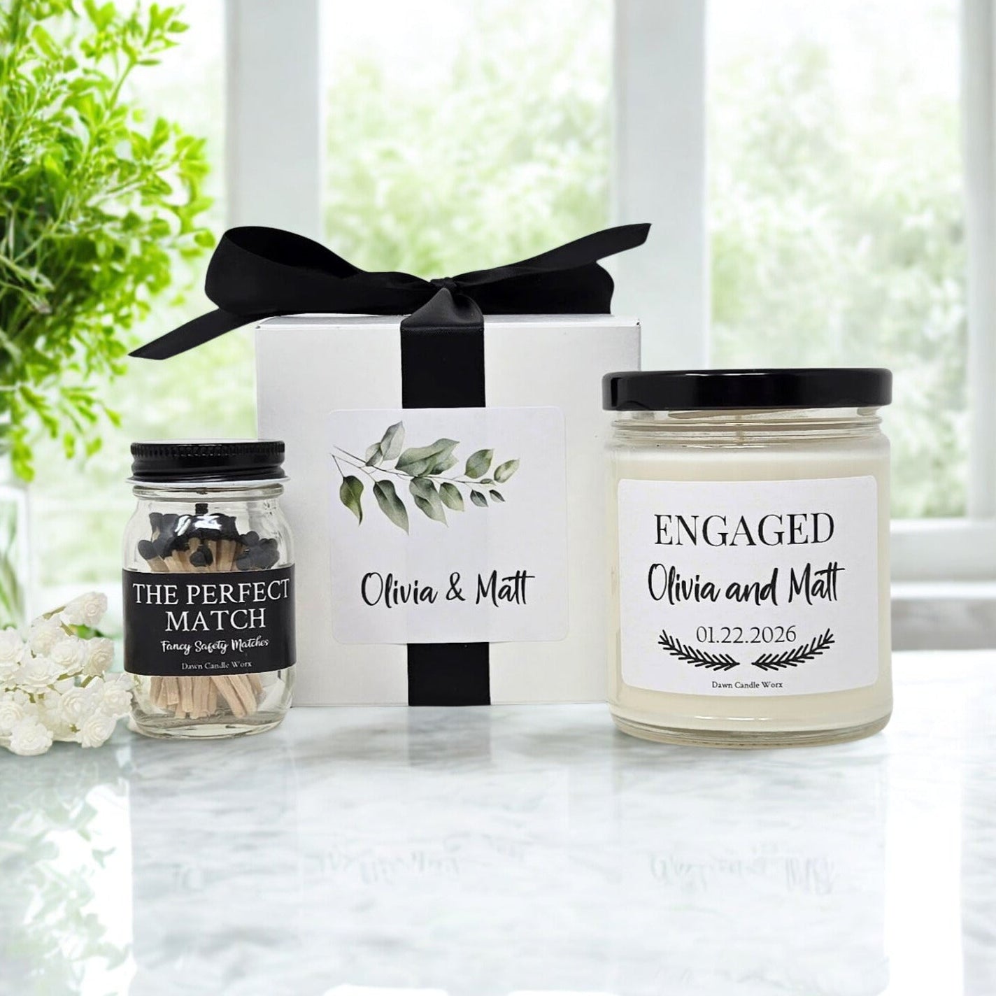 Personalized Engaged Candle with Names and Date