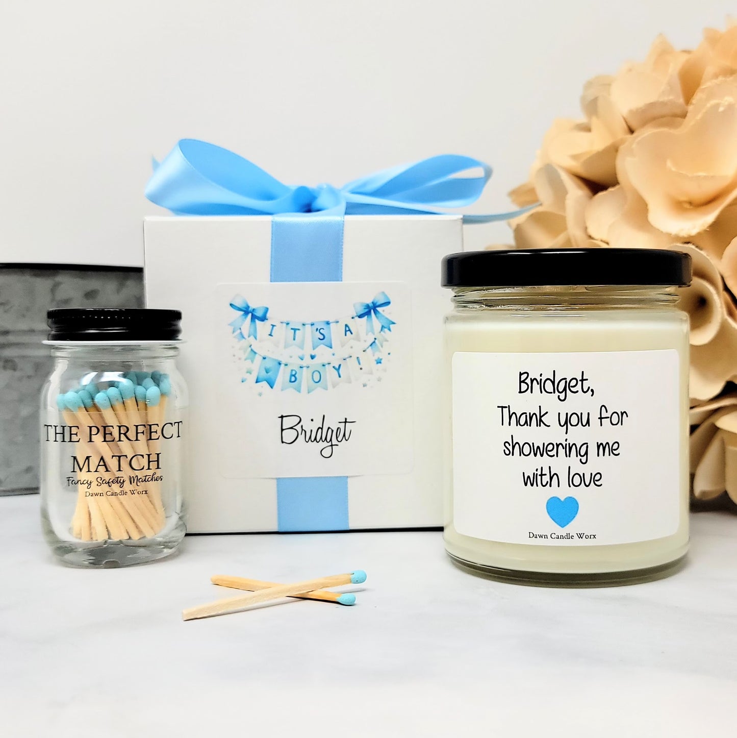 Baby Boy Shower Candle - Thank You For Showering Me With Love