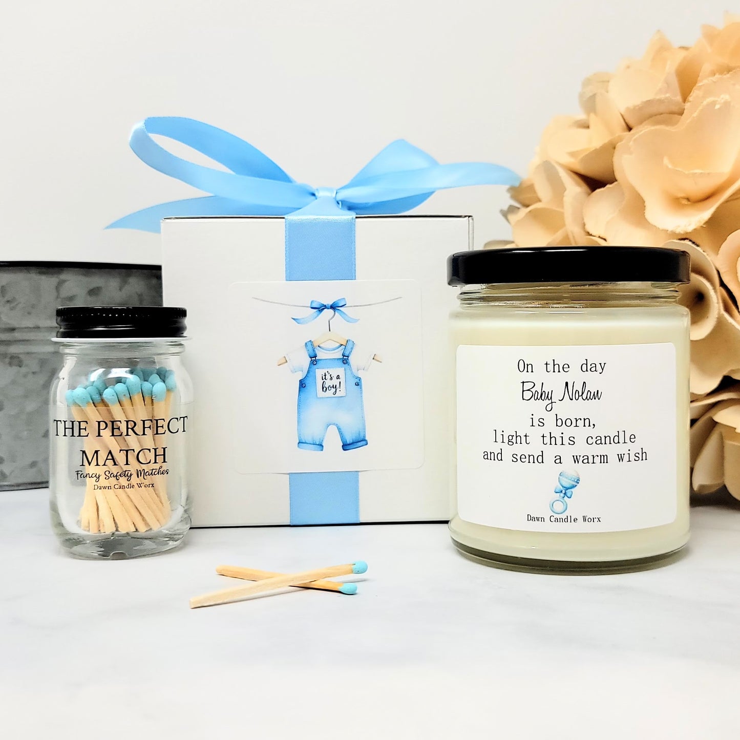 Baby Boy Shower Candle Favors - On The Day Baby Is Born