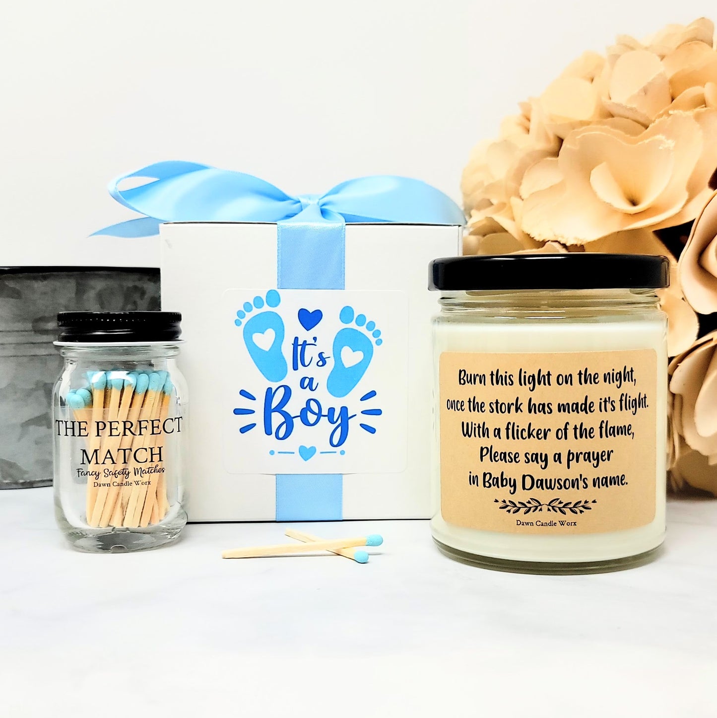 Baby Boy Shower Candle - Say A Prayer In Baby's Name