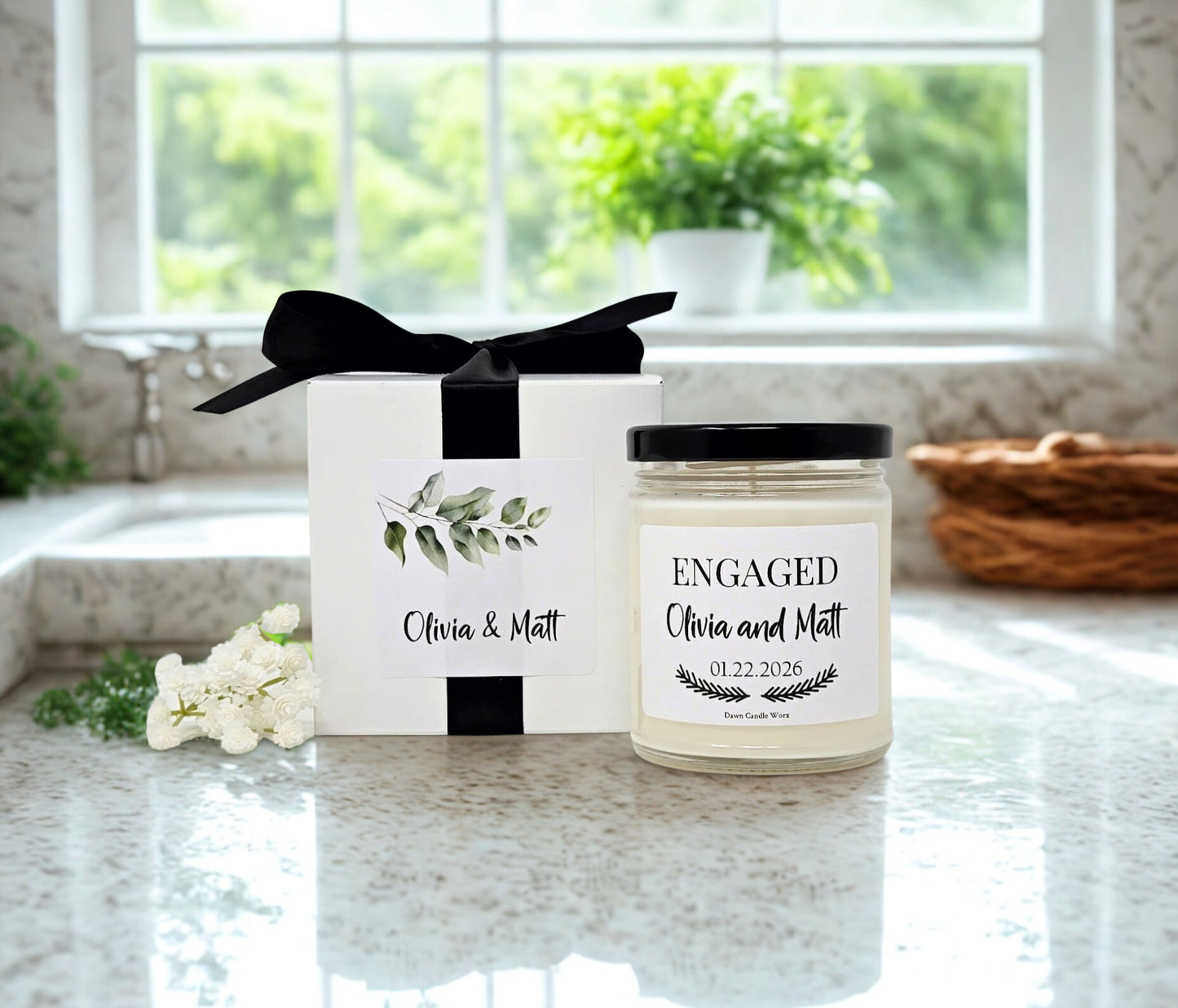 Personalized Engaged Candle with Names and Date