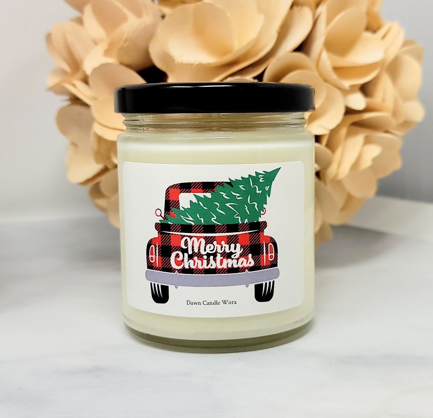 Merry Christmas - Christmas Candle with Vintage Truck