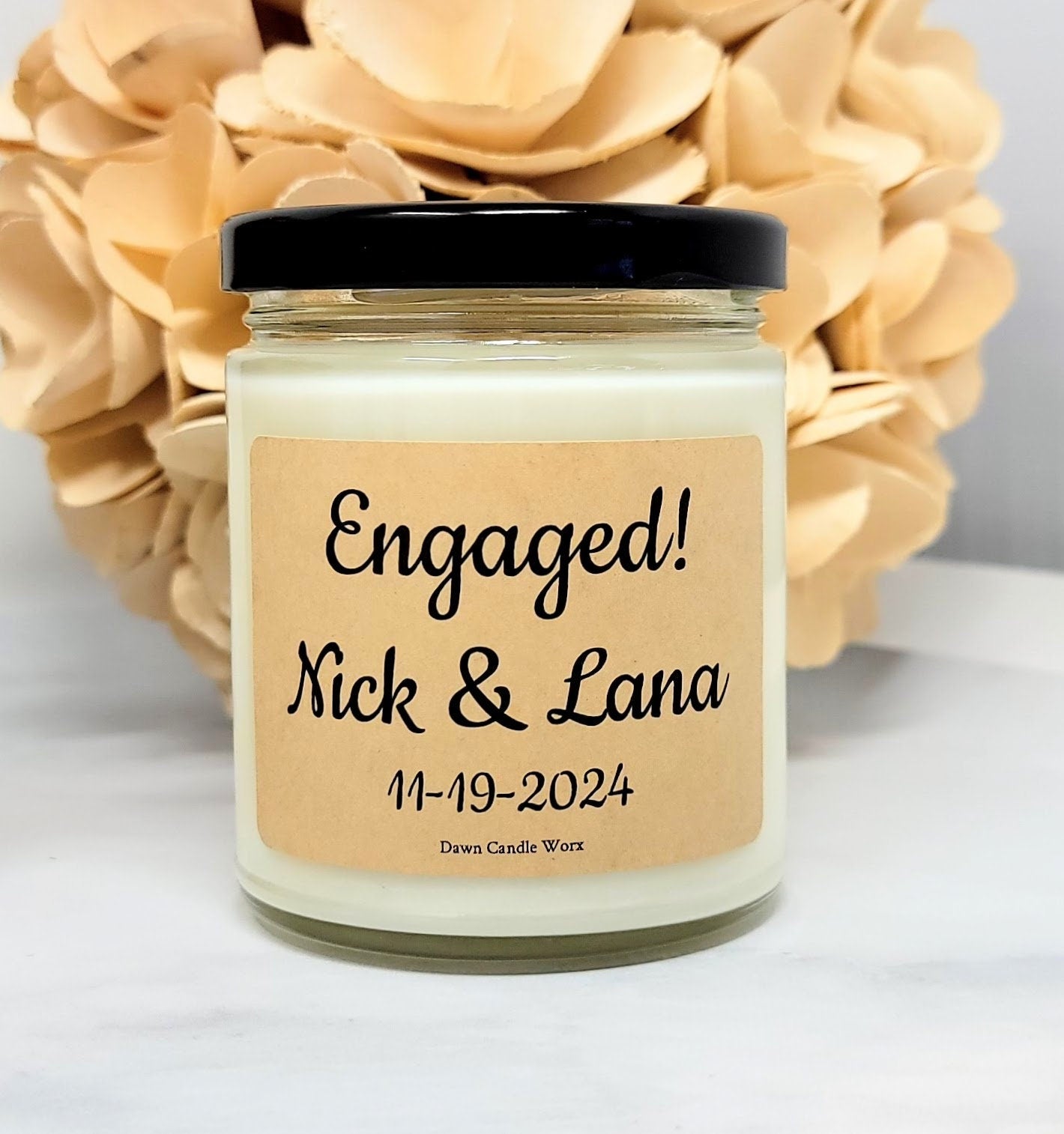 Personalized Engagement Candle with Names and Date